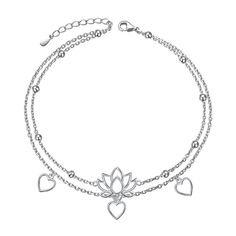 PRICES MAY VARY. Lotus anklet bracelet was made of pure S925 sterling silver dainty but much more durable and strong than other material.Handpicked cz stone make it more spakling and eyecatching. Lotus and heart charm layer with simple beaded chain save you time and money to match anklets,suitable for daily and summer beach dress. Length: 9 inches with 2(9-11) inches extender can adjust to your size,fastened with a sterling silver lobster clasp. An easy way to measure your ankle is to wrap a str Anklets Jewelry, Anklets For Women, Anklet For Women, Beaded Heart, Summer Beach Dress, Ankle Bracelet, Anklet Bracelet, Heart Charm, Anklets