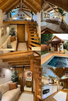 this is a collage of photos showing the inside of a house