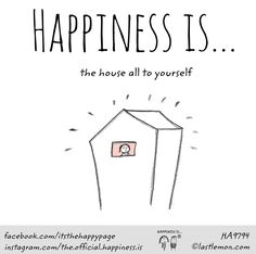 a drawing of a house with the words happiness is on it's front and back