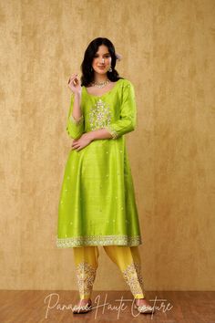 Fresh and Vibrant Lemon Green and Yellow Punjabi Suit – Panache Haute Couture Bollywood Green Slub Silk Sets, Pista Green Tissue Silk Kurta For Diwali, Tissue Silk Salwar Kameez For Navratri, Elegant Slub Silk Sets For Navratri, Elegant Navratri Slub Silk Sets, Elegant Slub Silk Unstitched Suit For Navratri, Bollywood Style Tissue Silk Palazzo Set, Bollywood Style Tissue Silk Palazzo Set With Straight Kurta, Bollywood Style Pista Green Cotton Silk Palazzo Set