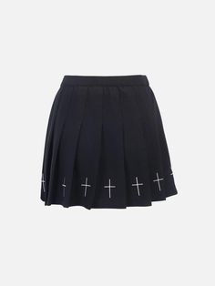 Dark Cross Print High-waist Pleated Skirt - Anagoc Cross Skirt, Fame Dr Clothes, Get Ready For School, Gothic Skirts, Pleated Skirt Short, Polyester Skirt, Big Tshirt, High Waisted Pleated Skirt, Ready For School