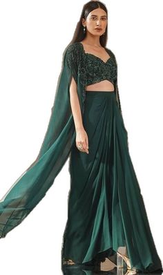 Emerald Green Blouse, Green Blouse, Embroidered Blouse, Set For Women, Aza Fashion, Emerald Green, Blouse And Skirt, Skirt Set, Cape