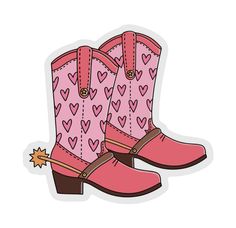 a pair of pink cowboy boots with hearts and stars on the heel, sticker or decal