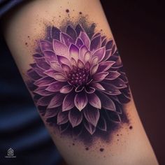 a woman's arm with a purple flower tattoo on the left side of her body