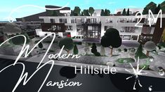 Bloxburg Modern Mega Mansion, Hillside Modern Mansion Bloxburg, Bloxburg Mega Mansion, Bloxburg Villa, Interior Bloxburg, Roblox Houses