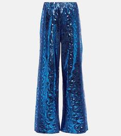 Blue Sequined Wide Leg Bottoms, Blue Sequined Bottoms For Party Season, Blue Evening Bottoms For Party Season, Blue Bottoms For Evening Party Season, Elegant Blue Bottoms With Sequins, Blue Sequin Pants For Night Out, Blue Bottoms For Evening And Party Season, Elegant Blue Sequined Bottoms, Glamorous Blue Sequined Pants