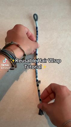 two hands are working on some bracelets with the words reusable hair wrap