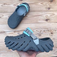 Brand New Crocs Echo Sandstorm Clog Slate Grey/Baby Blue Men’s Size 5 / Women’s 7 Blue Slip-on Clogs For Outdoor Activities, Gray Round Toe Clogs For Outdoor, Gray Cushioned Outdoor Clogs, Gray Casual Clogs With Rubber Sole, Casual Gray Clogs With Rubber Sole, Crocs Echo, New Crocs, Shoes Crocs, Women's Crocs