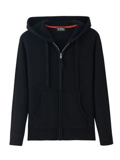 Elora is a relaxed-fit zip-up hoodie that features luxurious cashmere construction and handy pockets for the perfect combination of comfort and effortless style. 100% Cashmere Model is 5'10" wearing size Small Hand Wash Cold or Dry Clean Only Unit (inch) XS S M L Body length 22 1/2 23 23 1/2 24 Shoulder 13 1/2 14 1/2 15 1/2 16 1/2 Chest 17 18 19 20 Sleeve length 23 23 1/2 24 24 1/2 Black Hooded Jacket For Winter Loungewear, Black Outerwear With Kangaroo Pocket For Loungewear, Black Sweater With Kangaroo Pocket For Fall, Black Fall Sweater With Kangaroo Pocket, Cashmere Hooded Hoodie For Winter, Winter Cashmere Hooded Hoodie, Winter Hooded Cashmere Hoodie, Black Cashmere Outerwear With Ribbed Cuffs, Cozy Black Cashmere Outerwear