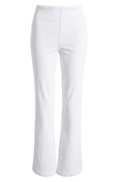 Made from comfy stretch denim, these high-waisted pants are designed with leg-elongating flared legs. 32" inseam Pull-on style Back patch pockets 95% cotton, 5% spandex Machine wash, line dry Imported Hosiery Mid-rise Stretch Flares For Work, Stretch Elastane Wide Leg Flare Jeans, Casual Stretch Elastane Flares, White Comfort Stretch Bottoms For Spring, Casual Wide Leg Flare Jeans With Elastane, Casual Stretch Flares For Workwear, Stretch Casual Flares For Workwear, Stretch Full-length Elastane Flare Jeans, Stretch Full Length Flare Jeans