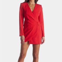 Bought This For A Christmas Party But Went With Another Option! It’s Gorgeous And Very Quality. Red V-neck Dress For Spring Date Night, Chic V-neck Dress For Holiday Party, Red V-neck Mini Dress For Holiday, Red V-neck Midi Dress For Party, Red V-neck Dress For Party, Red V-neck Dress With Surplice Neckline For Evening, Red V-neck Party Dress, Chic Red V-neck Dress For Fall, Chic Red V-neck Dress For Formal Occasions