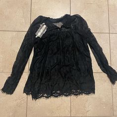 Black Lace Shirt New With Tags Black Crew Neck Blouse For Fall, Casual Black Blouse For A Party, White Lace Tunic, Sleeveless Lace Blouse, Pink Lace Blouse, Black Lace Shirt, Women Lace Blouse, Royal Blue Lace, Sheer Lace Top