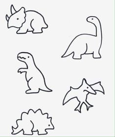 four different types of dinosaurs in black and white