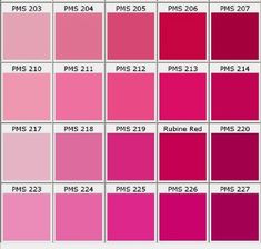 the pantone color chart is shown in red and pinks, with different shades