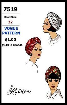 Vogue 7519 Hat Turban Fabric sewing pattern Designer Halston Vintage Millinery | eBay Turban Sewing Pattern, Turban Pattern, 60s Accessories, Halston Vintage, Vogue Vintage, Fabric Sewing Patterns, Vintage Millinery, Vogue Pattern, Turban Headwrap