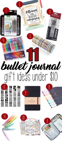 11 Bullet Journal Gift Ideas Under $10 Journal Gifts Ideas, Journaling Gift Ideas, Gift Journal Ideas, Stationary Gift Ideas, Journaling Gifts, Journal Gift Ideas, January Bujo, Bujo Supplies, Organization Bullet Journal