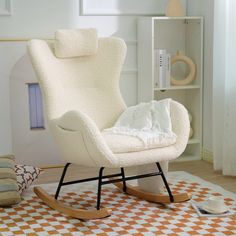 This soft and comfortable rocking chair has an ergonomically curved backrest and neat armrests, and is filled with high-density foam, bringing you ultimate enjoyment. The wide and high backrest provides you with great comfort and can provide strong support for your whole body. The base is supported by a metal iron frame and rubber legs, which further improves the stability of the rocking chair and is a good partner for your leisure and relaxation. Specifications Material: Iron+Plywood+Steel+Foam Tufted Rocking Chair, Upholstered Rocking Chairs, Rocking Chair Nursery, Glider Rocker, Rocker Chairs, Nursery Chair, Glider Chair, Cashmere Fabric, Living Room Seating