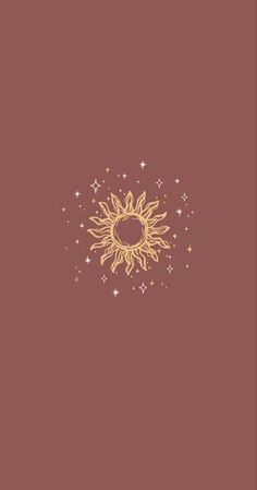 the sun is shining brightly against a brown background with stars and sparkles on it