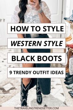 Looking for outfit inspiration? Explore the timeless charm of Western Boots in this Women's Fashion guide. From casual to dressy styles, learn how to style these Women's Shoes for a variety of looks, all featuring Black Western Boots as the statement piece. How To Style Cowgirl Boots, Black Western Boots Outfit, Ankle Booties Outfit, Cowboy Boots Outfit Winter, Black Cowboy Boots Outfit, Western Boots Outfit, Fringe Cowboy Boots