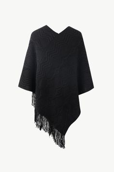 Features: Fringe Stretch: Moderate stretch Material composition: 85% acrylic, 15% polyester Care instructions: Machine wash cold. Tumble dry low. Imported Product measurements: One size: bust 73 in, sleeve length 20 in, length 32 in Ghost Mannequin, Fringe Fashion, Buy Pearls, Picture Style, Poncho Tops, Saint John, Black Charcoal, Three Quarter Sleeves, Quarter Sleeve