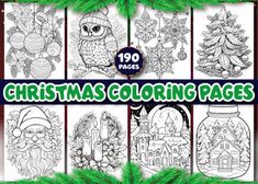 christmas coloring pages for adults and children with an image of santa claus, snowman, owl