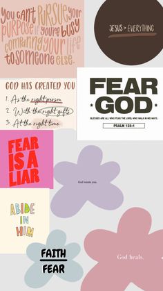 a collage of different types of paper with the words fear and fear on them