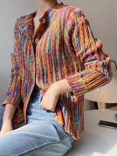 567151 Colorful Casual Winter Sweater, Multicolor Knit Cardigan For Fall, Multicolor Knitted Cardigan For Fall, Casual Knitted Fall Sweater, Fall Multicolor Knit Cardigan, Casual Multicolor Knit Cardigan, Multicolor Knitted Cardigan, Cozy Multicolor Knitted Top, Casual Fall Knitting Pattern In Acrylic