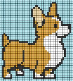 a cross stitch pattern with a brown and white dog on it's back side