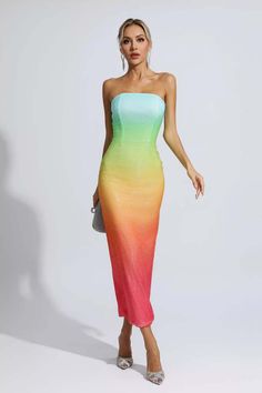 Multicolor Strapless Dress For Party Season, Multicolor Strapless Bodycon Party Dress, Glamorous Multicolor Strapless Dress, Strapless Sequin Tube Top For Summer, Multicolor Strapless Prom Dress, Multicolor Fitted Tube Top For Party, Fitted Multicolor Tube Top For Party, Multicolor Sleeveless Tube Top For Party, Multicolor Party Tube Top