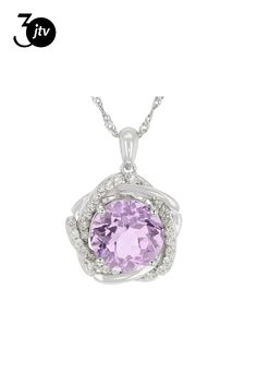 5.27ct Round Lavender Amethyst with 0.74ctw Round White Zircon Rhodium Over Silver Pendant with Chain. Measures Approximately 0.99"L X 0.75"W. 3mm bail. Accent stones primarily zircon. Lavender Fine Jewelry With Diamond Accents, Fine Jewelry Amethyst With Diamond Accents, Lavender Amethyst Jewelry With Diamond Accents, White Gold Amethyst Jewelry With Diamond Accents, Dazzling Purple Jewelry With Diamond Accents, Elegant Lavender Jewelry With Center Stone, Dazzling Purple Jewelry With Gemstone Accents, Fine Jewelry With Gemstone Accents In Lavender, Lavender Fine Jewelry With Gemstone Accents