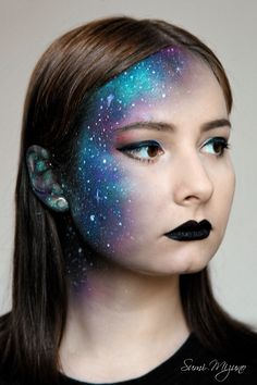 Cosmic Makeup, Love Galaxy, Fantasy Make-up, Space Makeup, Face Art Makeup, Makeup Model, Special Effects Makeup, Face Painting Designs