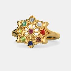 "Natural Certified Navratna 9 Nine Gemstone Ring In Panchdhatu 3mm to 5mm stones Gold Plated Handmade Ring For Unisex Product  : Navratan Ring Gemstone : Ruby, emerald, yellow sapphire, blue sapphire, coral, zircon, lehesunia, pearl, gomed Stone Size :  3mm to 5 mm Metal : Panchdhatu ADVANTAGES OF WEARING NAVRATNA RING Any harmful or negative energy from the nine planets is repelled by the navratna ring. Moreover, it amplifies these planets' beneficial effects on the wearer. It serves as a barri Luxury Traditional Rings For Gifts, Navratna Rings Gold, Navagraha Rings For Men, Navratna Ring For Men, Navaratna Ring For Women, Gomed Stone Ring, Navratan Ring, Navaratna Ring, Navratna Ring