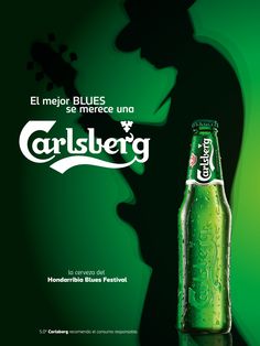 an advertisement for carlsg beer with a man in silhouette