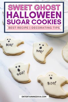 Halloween Ghost Sugar Cookies With White Royal Icing | Halloween Party White Royal Icing Recipe, Ghost Sugar Cookies, White Royal Icing, Making Sugar Cookies, Cookie Recipes Decorating, Halloween Cookie Recipes, Sugar Cookie Recipe Easy, Jello Shot, Ghost Cookies