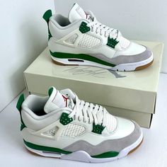 Slight Wear, Has Been Cared For. Bring The Original Box. Dust Bag. Bring The Original Box. Green Low-top Air Jordan 4, Air Jordan 4 Green With Boost Midsole, Green Air Jordan 4 With Boost Midsole, Green Low-top Air Jordan 4 With Cushioned Footbed, Cute Jordans, Nike Shoes Women Fashion, Shoes For School, Pretty Sneakers, Retro Basketball Shoes