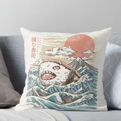 the great wave is coming throw pillow