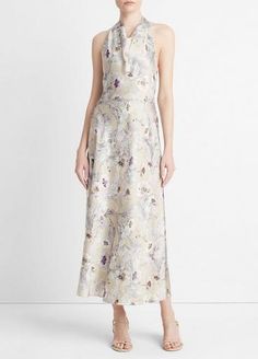 Buy Wild Flower Cowl-Neck Halter Dress for USD 495.00 | Vince Sleeveless Silk Dress With Floral Print, Chic Sleeveless Silk Dress With Floral Print, Chic Sleeveless Floral Silk Dress, Chic Formal Silk Dress With Floral Print, Chic Silk Dress With Floral Print, Chic Floral Print Silk Dress, Elegant Silk Satin Dress With Floral Print, Elegant Spring Silk Dress With Floral Print, Elegant Silk Dress With Floral Print For Spring