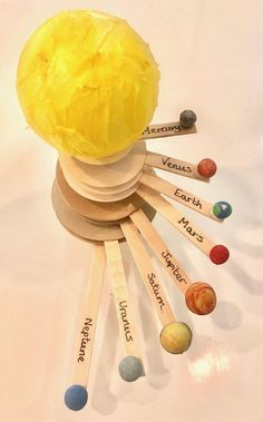 a paper mache with planets on it and the names of each planet in different languages