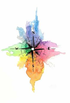 a watercolor drawing of a compass on a white background