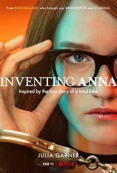 a woman wearing glasses and holding her hand up to her face with the words inventing