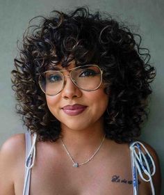 23 Best Curly Bob with Bangs for the Most Flattering Haircut & Hairstyle Curly Hair Bangs Glasses, Curly Bangs With Glasses, Bangs With Glasses Round Face, Long Curly Bob, Short Curly Cuts, Curly Bobs, Bob Haircut Curly, Bob Hairstyles With Bangs