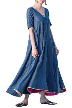 Royal blue flared maxi dress with placement gota embroidery.
Components: 1
Neckline: V-neck
Sleeve Length: Half
Fabric: Cotton silk
Color: Blue
Gota embroidered
Flared silhouette
High-low hem
Metallic trim - Aza Fashions Luxury Blue Maxi Length Kurta, Blue Maxi Length Self-design Kurta, Blue Self-design Maxi Length Kurta, Floor-length Blue Kaftan With Resham Embroidery, Blue Flowy Maxi-length Kaftan, Gota Embroidery, Maxi Dress For Women, Silk Maxi, Maxi Dress Online