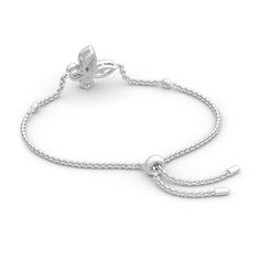 A smart choice you'll want to wear day after day, this sparkling bracelet speaks to your lovely sense of style. Crafted in sterling silver, it features a butterfly adorned with sparkling stones in varied sizes which wrapped in a frame of milgrain detailing.Besides,this bolo bracelet is easy to adjust the size to fit her wrist to create different looks. Sparkling stones add an element of glamour to this feminine design. This lovely bracelet make an elegant accessory. Weight: 4.67 gWidth: 14.97 mm Sterling Silver Butterfly Bracelet, Butterfly-shaped Sterling Silver Bracelet, Silver Sterling Silver Butterfly Bracelet, Silver Bracelet With Butterfly Clasp, Adjustable Silver Jewelry With Butterfly Clasp, Silver Adjustable Charm Bracelet With Butterfly, Elegant Silver Charm Bracelet With Butterfly Charm, Adjustable Silver Charm Bracelet With Butterfly, Elegant Silver Bracelet With Butterfly Charm