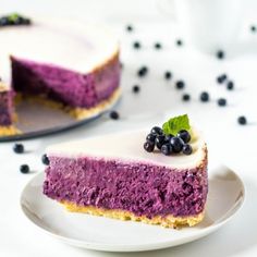 a slice of blueberry cheesecake on a plate