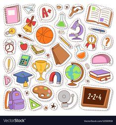 stickers with school related items are arranged in the shape of a circle