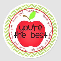 an apple with the words you're the best on it and green chevron background