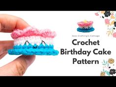 crochet birthday cake pattern in pink, white and blue