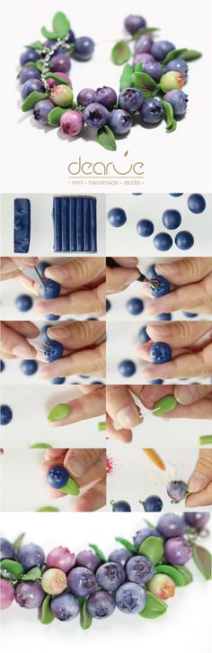 blueberries and leaves are being used to make nail art