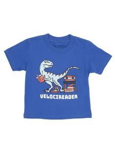 Show your voracious appetite for books with our original VELOCIREADER tee! Product Details 100% cotton Distressed, softened print Color: royal blue Size & Fit Unisex sizing Each purchase helps to fund literacy programs and book donations to communities in need. Novelty Blue Tops With Funny Print, Novelty Blue Cotton Tops, Blue Novelty Short Sleeve Top, Blue Cotton Novelty Top, Blue Short Sleeve Novelty Top, Novelty Blue Pre-shrunk T-shirt, Novelty Pre-shrunk Blue T-shirt, Literacy Programs, Donate Books