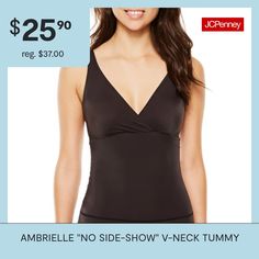 Contour your curves with Ambrielle women's no "Side Show" v-neck camisole. This tag-free shapewear is made from breathable stretch fabric for extra tummy control and offers firm support and an overall smoothing look around the waist.Features: Side Smoothing, Comfort Straps, Silicone Grips, Tag FreeConcerns: Torso + Back, Waist, Tummy SolutionsSupport: Firm SupportFiber Content: 82% Nylon, 18% SpandexFabric Description: ElastaneCare: Line Dry, Hand WashCountry of Origin: Imported Fitted V-neck Shapewear For Summer, Summer V-neck Shapewear With Built-in Bra, Seamless V-neck Shapewear Swimwear, Stretch V-neck Shapewear For Summer, Summer V-neck Stretch Shapewear, V-neck Swimwear With Built-in Bra And Shapewear Style, Stretch Sleeveless Tankini With Medium Bust Support, Sleeveless Stretch Tankini With Medium Bust Support, Sleeveless Tankini With Medium Bust Support For Summer